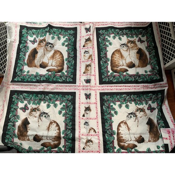 Vintage Springs Industries Cotton Fabric Panels Cats Butterflies 8 Large Panel S - Picture 1 of 6